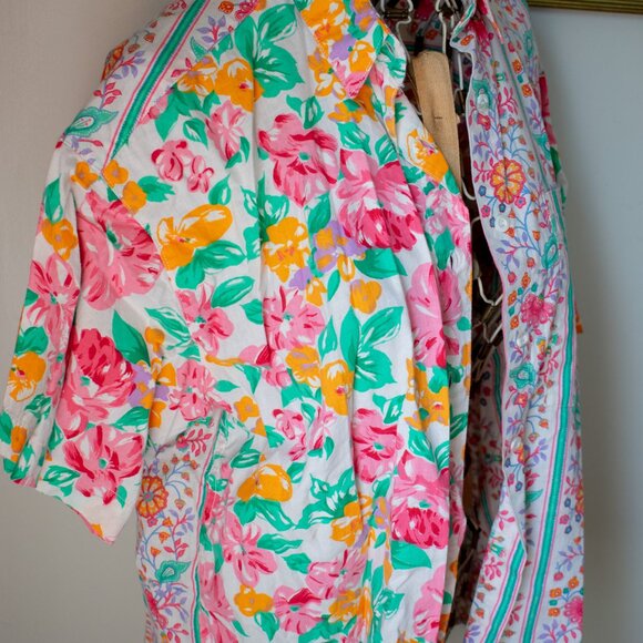 Vintage Floral Button Down Shirt Mixed Blues Size Small - Picture 2 of 5